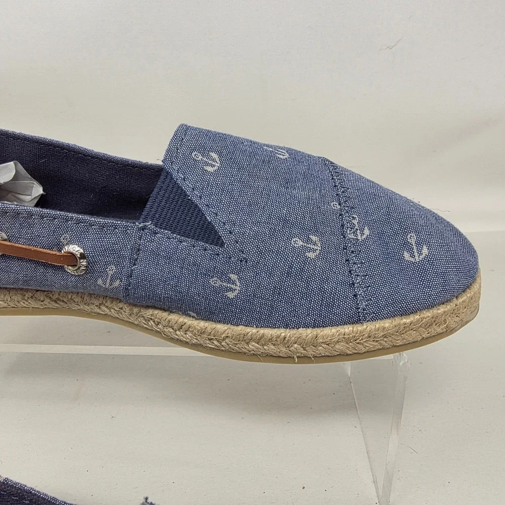 Nautica Rudder 2 Espadrille Flats Women 6 Blu Anchor Print Nautical Slip On Shoe